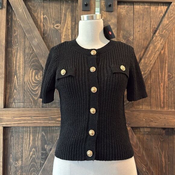 Summer Cropped Sweater Cardigan Short Sleeve Button Down Dressy Casual Knit Top - Picture 3 of 13